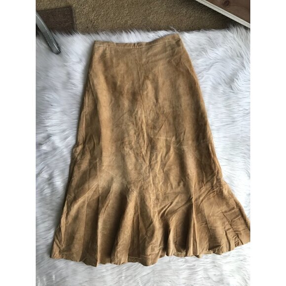 NOS 90's NWT Chico's Design Suede Leather Tan Chic Skirt - Medium - Picture 3 of 9